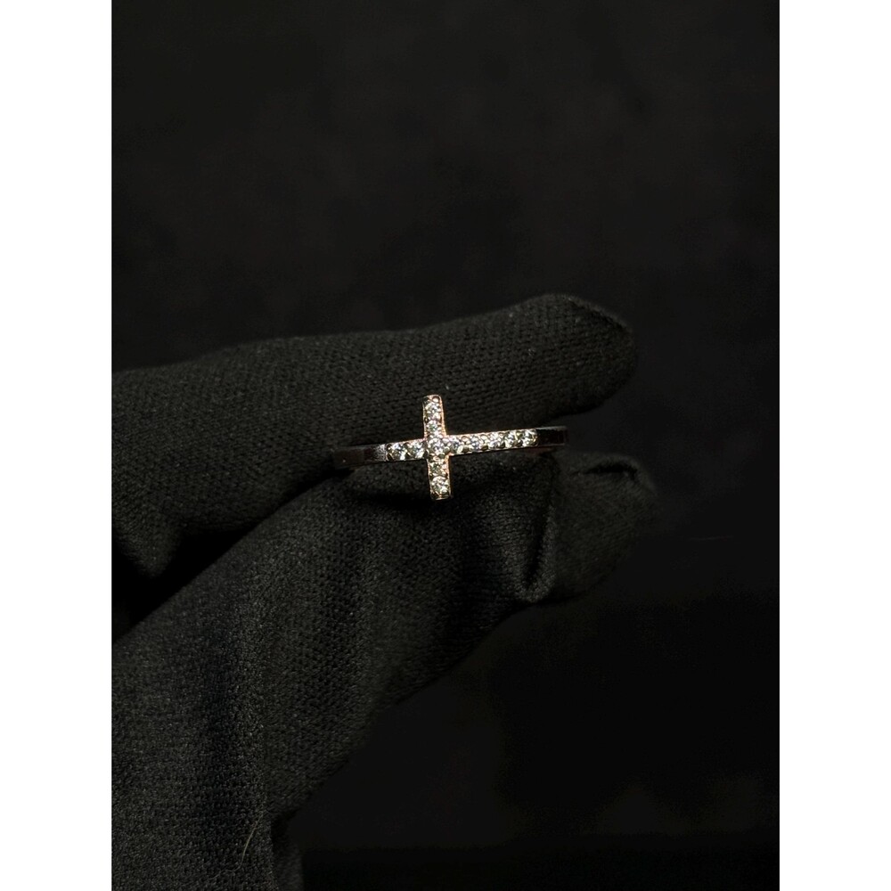 ATI Rose Gold Tone 925 Sterling Silver CZ Cross Ring Size 8